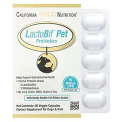 California Gold Nutrition LactoBif® بروبيوتيك للحيوانات الأليفة – 5 مليار وحدة تشكيل مستعمرة – 60 كبسولة نباتية – دعم الجهاز الهضمي والمناعة للحيوانات الأليفة