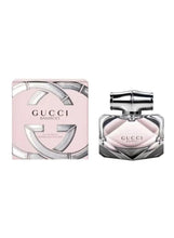 Gucci Bamboo eau de parfum box and bottle, pink glass with silver top
