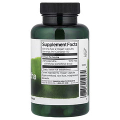 Ashwagandha supplement bottle back label with Supplement Facts and barcode