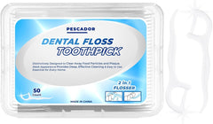 PESCADOR Dental Floss Teeth Plastic Flosser Toothpicks Stick Oral Care Cleaning Tool Tooth Flossers for Plaque Removal and Oral Hygiene, Compact and Convenient for Travel or Daily Use (50 COUNT)