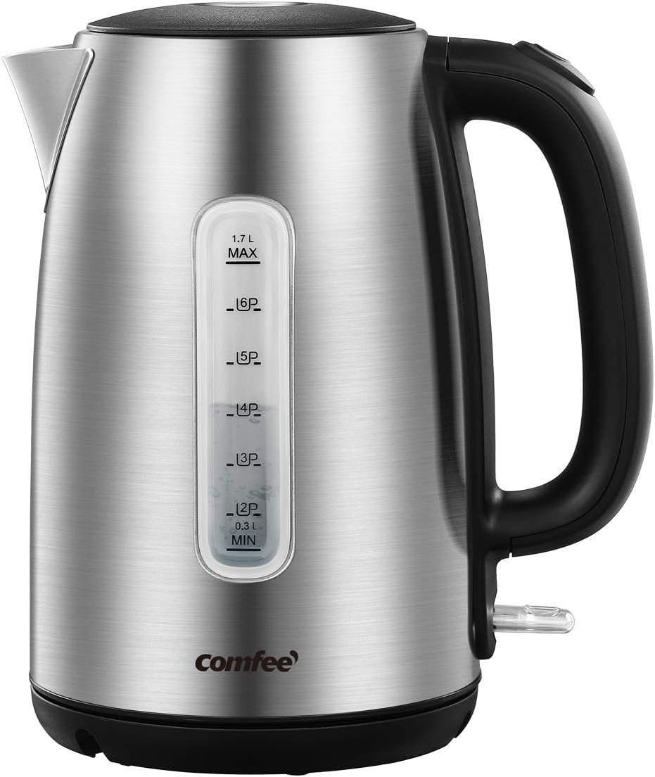 COMFEE' Stainless Steel Electric Kettle, Hot Water Tea Kettle 2200W 1.7L Capacity, Fast Boil with LED Light, Auto Shut-Off and Boil-Dry Protection