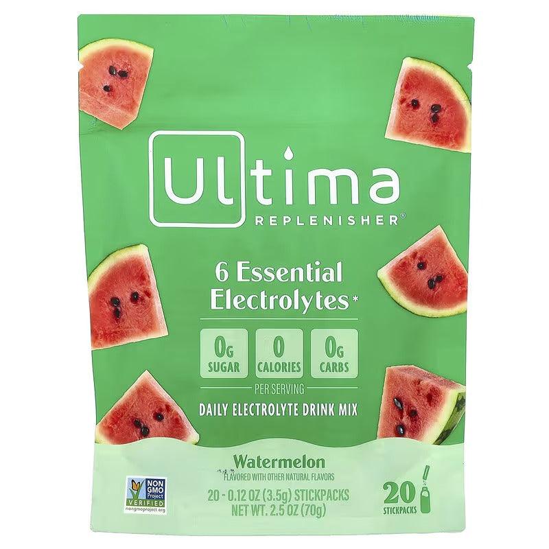 Ultima Replenisher, 6 Essential Electrolytes, Daily Electrolyte Drink Mix, Watermelon, 20 Stickpacks, 3.5 g (0.12 oz) Each