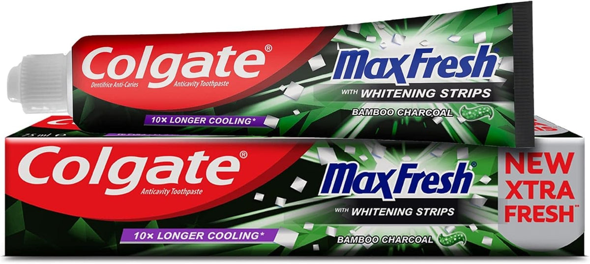 Colgate Max Fresh Toothpaste, with Whitening Strips, Bamboo Charcoal Toothpaste 100 ml