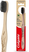 Colgate bamboo charcoal toothbrush with soft black bristles, in single pack package