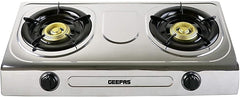 Geepas Stainless Steel Gas Cooker, 2 Burners Stove, GK5605N | Automatic Ignition System | Electroplated Pan Support | Cast Iron Burners | User-Friendly
