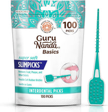 Interdental floss pick pack with teal handle and white bristles, 100 picks.
