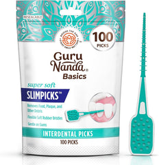 GuruNanda Interdental Picks (Pack of 100), Super Soft & Flexible Rubber Bristles, Floss Picks for Removing Food Leftovers, Plaque & Gently Go to Gums