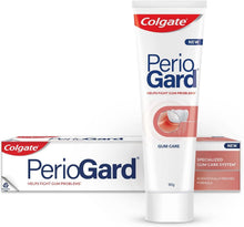 Colgate PerioGard gum care toothpaste tube, white with blue label and red Colgate logo