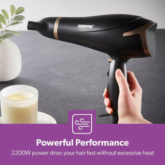 Geepas GH8643 Hair Dryer - 2-Speed & 3 Temperature Settings 2200W | Cool Shot Function For Frizz Free Shine Detachable Cap- 2 Years Warranty