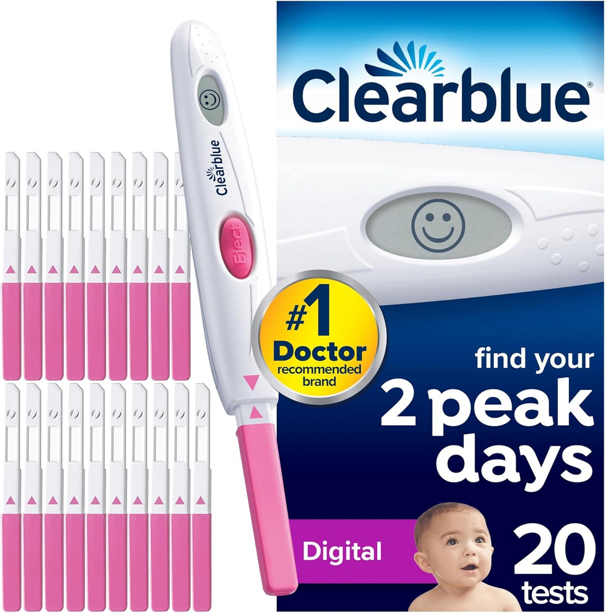 Clearblue Digital Ovulation Test Kit (OPK) - Clearblue, Proven To Help You Get Pregnant, 1 Digital Holder And 20 Tests
