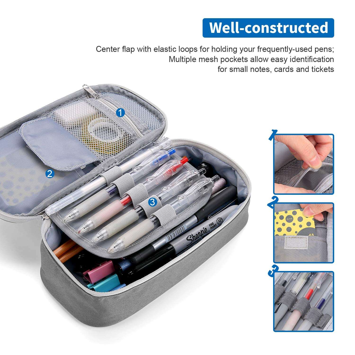 Procase Large Capacity Pencil Case, Student Stationery Holder and Zippered Desk Organizer for Pencils, Highlighters, Gel Pens, School Supplies for Students and Office Clerks