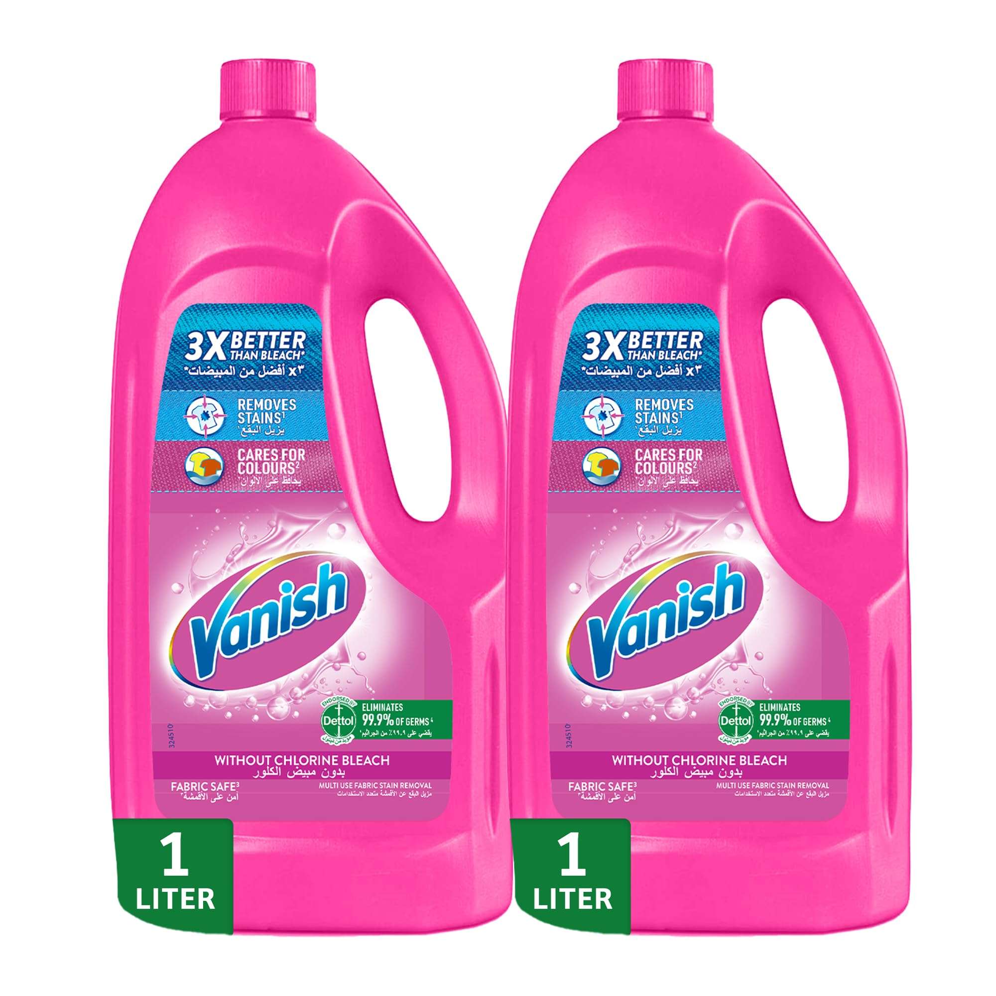 Vanish Laundry Stain Remover Liquid for Whites, can be used with or without detergents and additives, (Set of 2 bottles, total 2 liters)