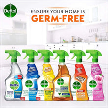 Dettol kitchen cleaner bottle lineup with green spray triggers