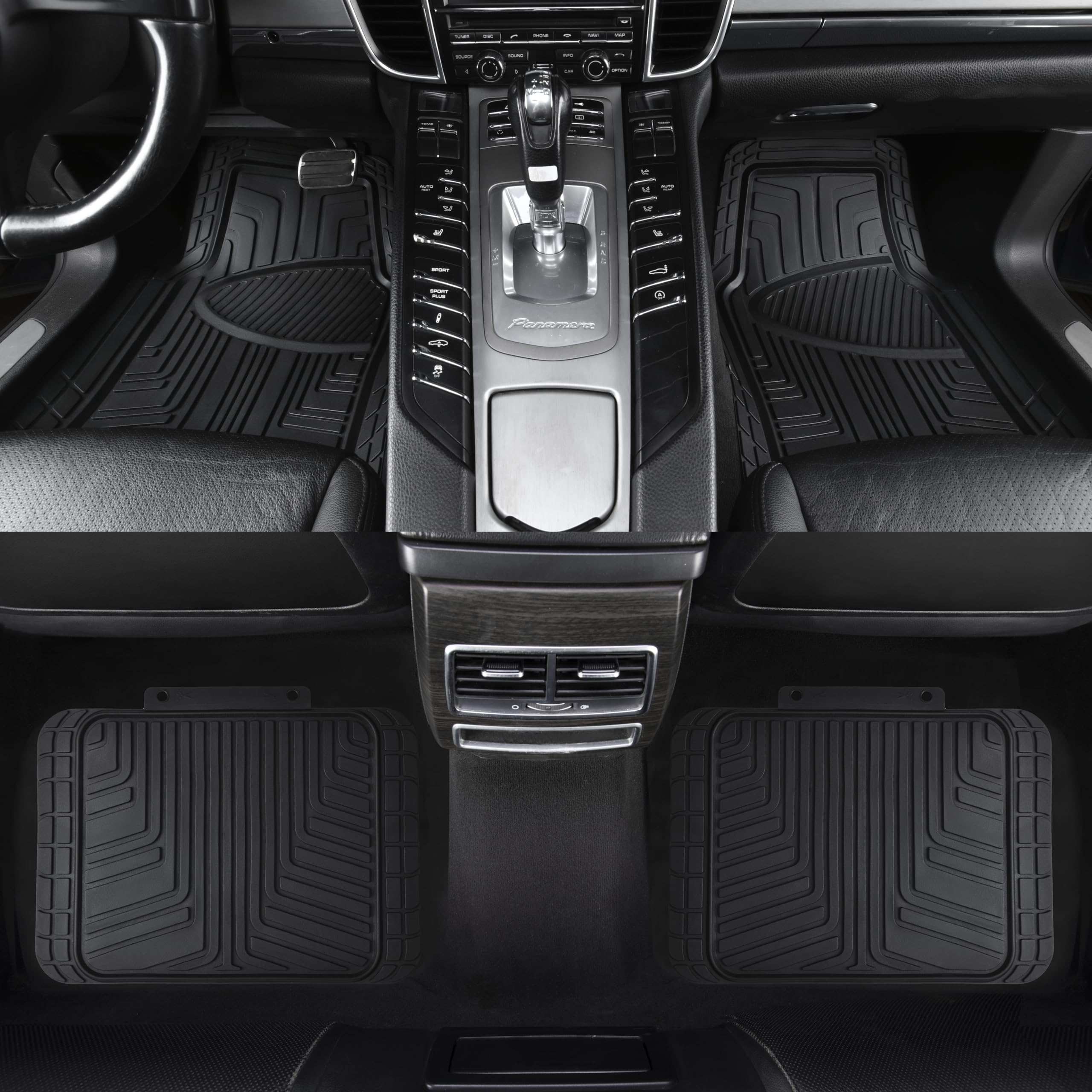 4-Piece Premium Rubber Floor Mat for Cars, SUVs and Trucks, All Weather Protection, Universal Trim to Fit, Black