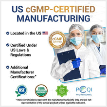 Manufacturing quality badge for D3 & K2 vitamin supplement with certified icons