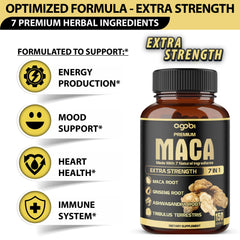 agobi 7in1 Premium Maca Root Capsules with Ashwagandha, Ginseng, Tribulus Terrestris and More Equivalent 8050mg - Natural Energy, Performance and Mood Support - 150 Capsules 5-Month Supply