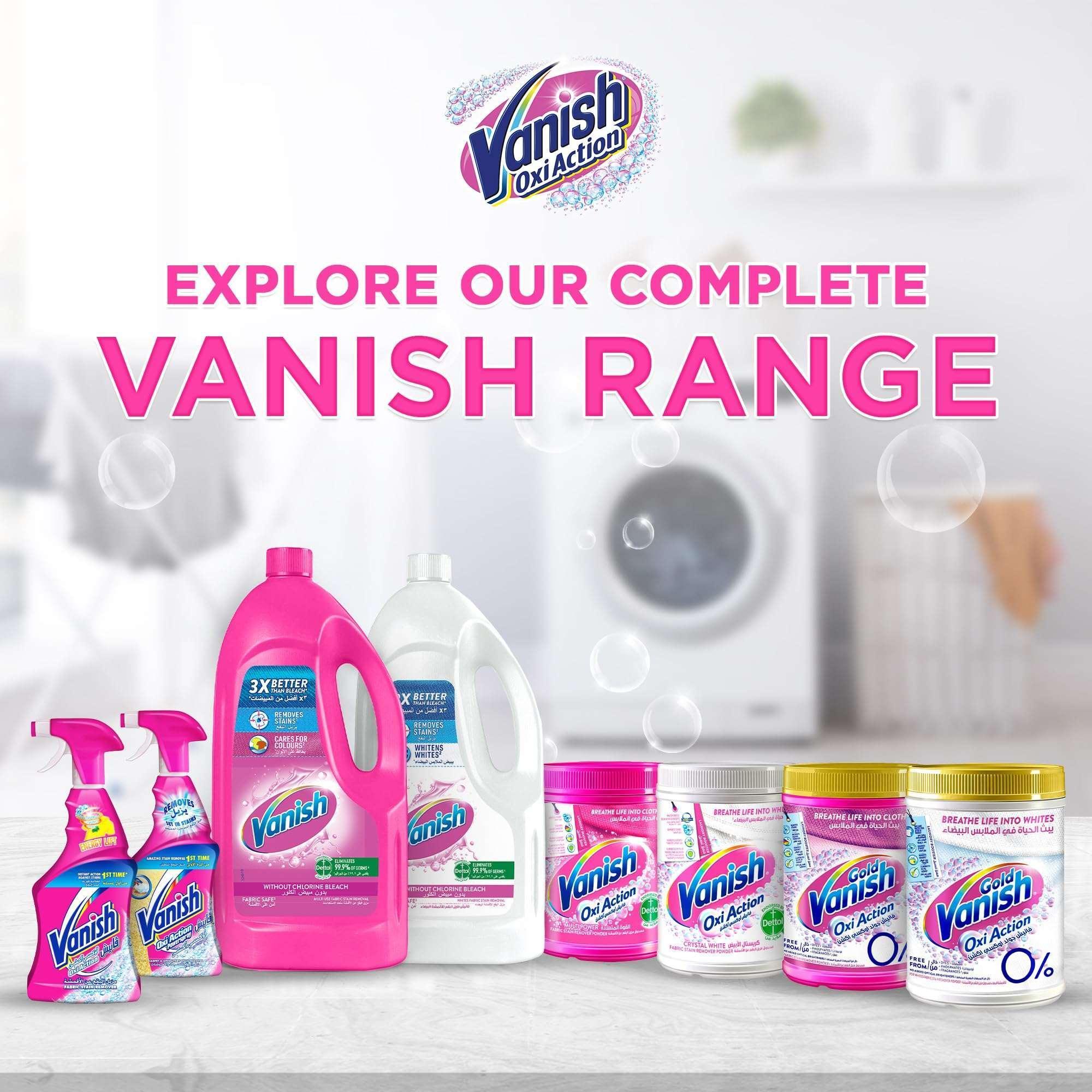 Assorted liquid fabric stain remover containers and jars in pink and white bottles