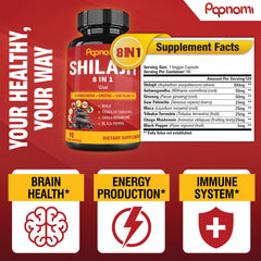 Shilajit Extract Capsules equivalent to 6550mg & Ashwagandha, Ginseng, Saw Palmetto, Maca, Tribulus, Chaga, Pepper | Trace Minerals Fulvic Acid|Immune Support, Brain Boost Supplement, 3 Months Supply