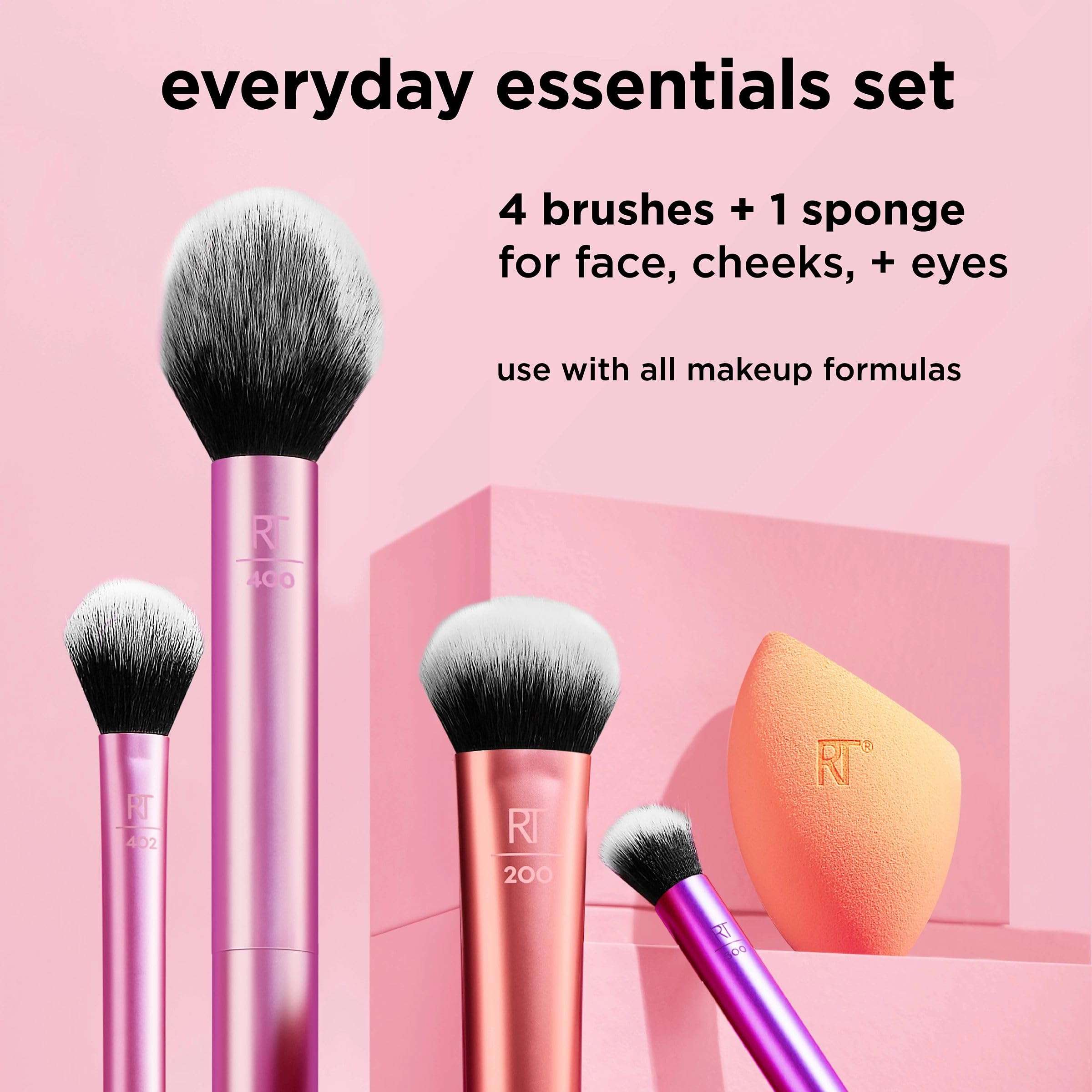 Real Techniques The Everyday Essentials collection gives you 5 essential tools to perfect any look with tapered, soft, and delicate bristles. Blend blush powder evenly for a soft, natural look.
