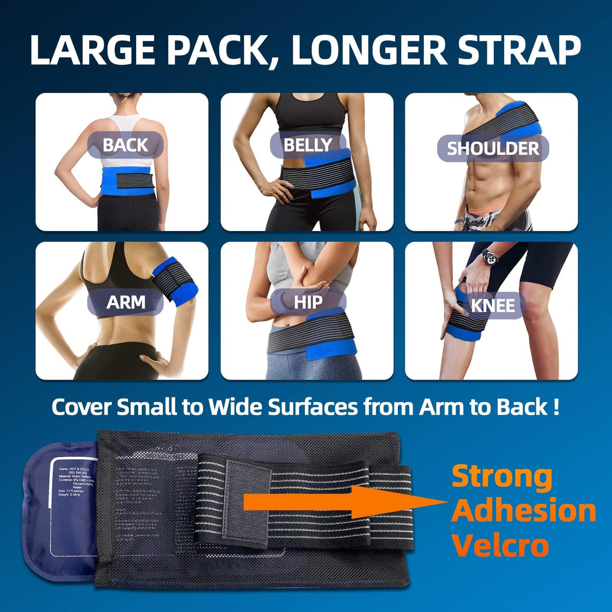 WILD+ Ice Pack, Knee Ice Wrap-2pcs, Reusable Ice Bag for Pain Relief, Hot Cold Compress Gel Ice Packs Large for Travel, Cold Pack for Ankle and Foot, Velcro Ice Pack for Shoulder, Neck, Back, Knee