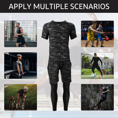 Sports Running Compression Sets, Mens Sportswear 3 pack Quick Dry Fitness Workout Suits with Basic T Shirts, Loose Fitting Shorts, Compression Pants, Size M-3XL