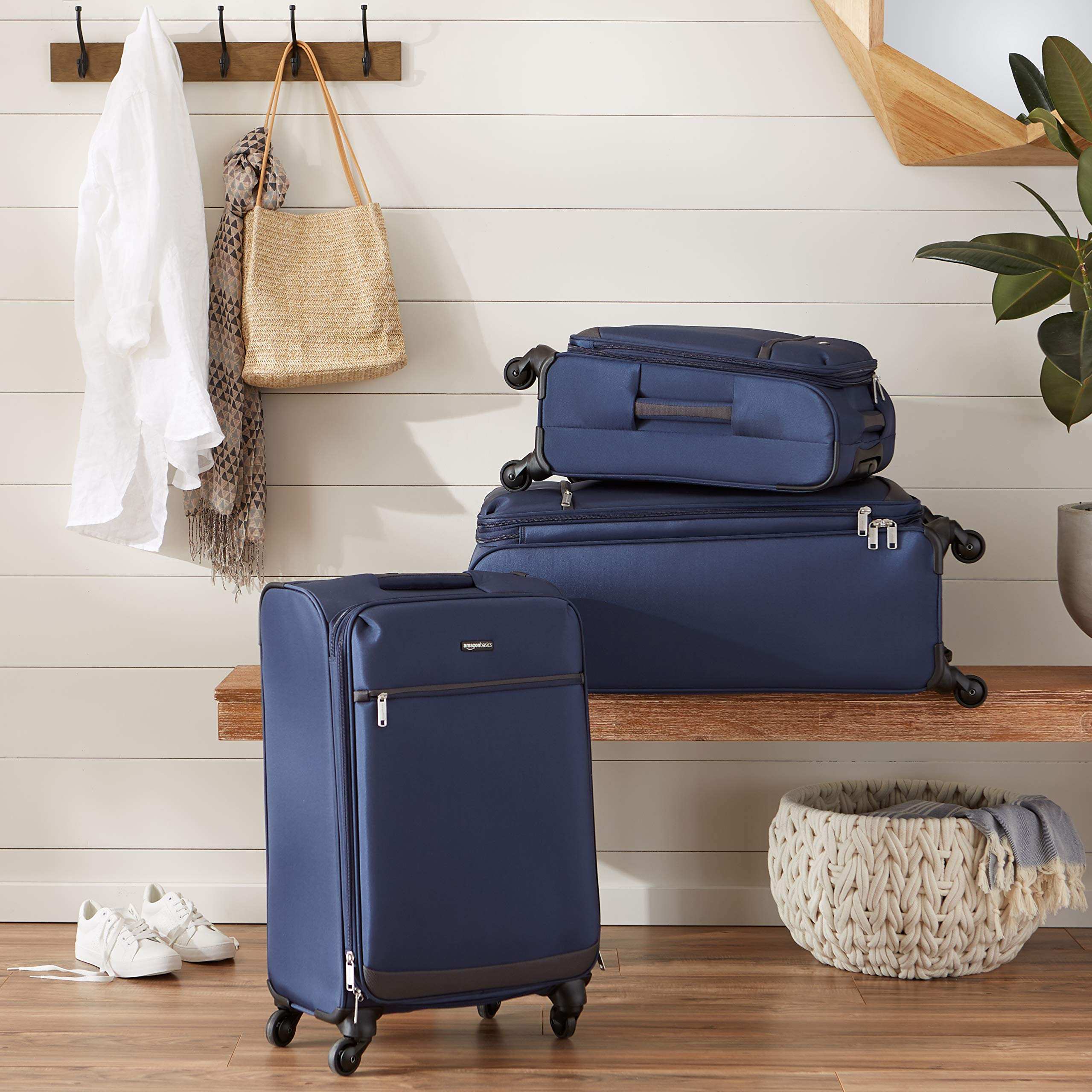 Set of 3 Navy Blue Softsided Trolleys - 21/ 25/29 Inch (53/63/73 cm), Blue