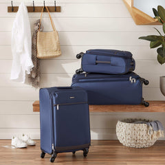 Set of 3 Navy Blue Softsided Trolleys - 21/ 25/29 Inch (53/63/73 cm), Blue