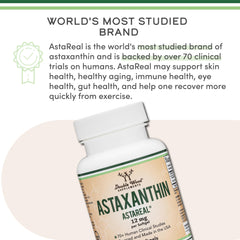 Double Wood Supplements Astaxanthin 12mg Max Strength (AstaReal: Natural Patented Astaxanthin with 70+ Human Clinical Trials - World's Most Studied Brand) Grown, Harvested, and Made in The USA