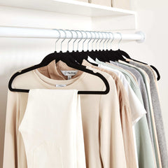 Slim, Velvet, Non-Slip Suit Clothes Hangers, Black/Silver - Pack of 50