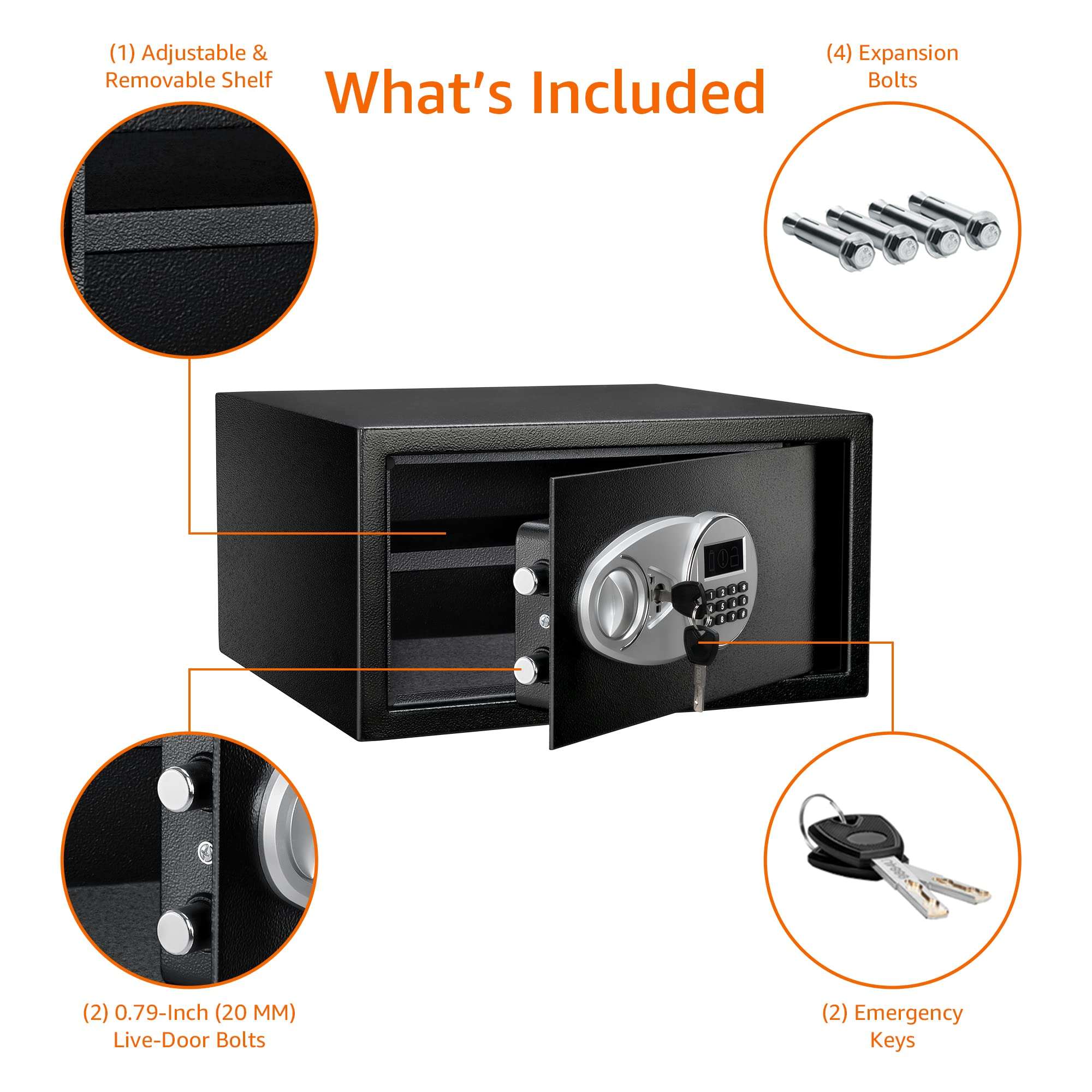 Steel Security Safe with Digital Keypad - Secure Money, Cash, Jewelry, ID Documents, 28 Litres, 43 cm W x 37 cm D x 23 cm H, Black