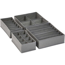 Gray fabric drawer organizer set of 4 with stacked compartments for undergarments