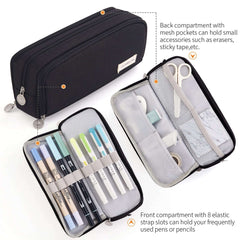 CICIMELON Pencil Case Large Capacity Pencil Pouch 3 Compartments Pencil Bag Gift for Students Girls Adults Women (Black)