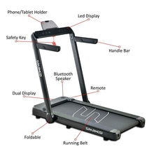Under-desk walking treadmill with console, phone holder, safety key, and remote features