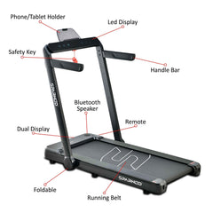 Cinta de correr Sparnod Fitness STH-3060 / STH-3040, ultradelgada, plegable 2 en 1 para uso doméstico. La almohadilla para caminar debajo del escritorio cabe debajo de la cama o el sofá. No requiere instalación. Motor de 4 HP de potencia máxima.