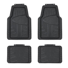 Black rubber car floor mat set of four with deep molded channels and trim tabs