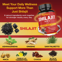 Shilajit Extract Capsules equivalent to 6550mg & Ashwagandha, Ginseng, Saw Palmetto, Maca, Tribulus, Chaga, Pepper | Trace Minerals Fulvic Acid|Immune Support, Brain Boost Supplement, 3 Months Supply