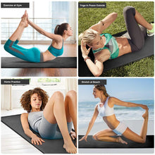 Dark gray yoga mat used for stretching and floor exercises in indoor and outdoor poses