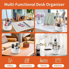 White ribbed multi-compartment desk organizer cup for pens, pencils, and art tools
