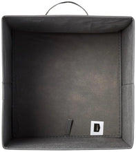 Grey fabric storage cube with reinforced sides and top carry handle