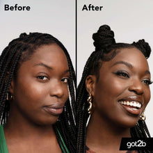 Eyebrow and edge styling gel before-and-after on model with got2b Glued product visible.