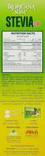 Stevia sweetener nutrition facts label with serving size and ingredient details