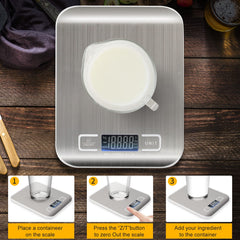Kitchen Scale, Multifunction Digital Food Scale for Baking, Cooking and Dieting, Kitchen Scale With LCD Display Stainless Steel Platform, Ultra Slim,Tare Function