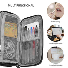 Two-layer pencil case with open mesh sections for pens, small tools, and office items