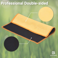 Double-sided cleaning cloth, yellow microfiber with dark gray suede and stitched edge