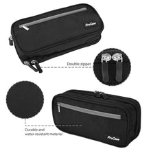 Black large pencil case with double zipper and durable textured fabric panel