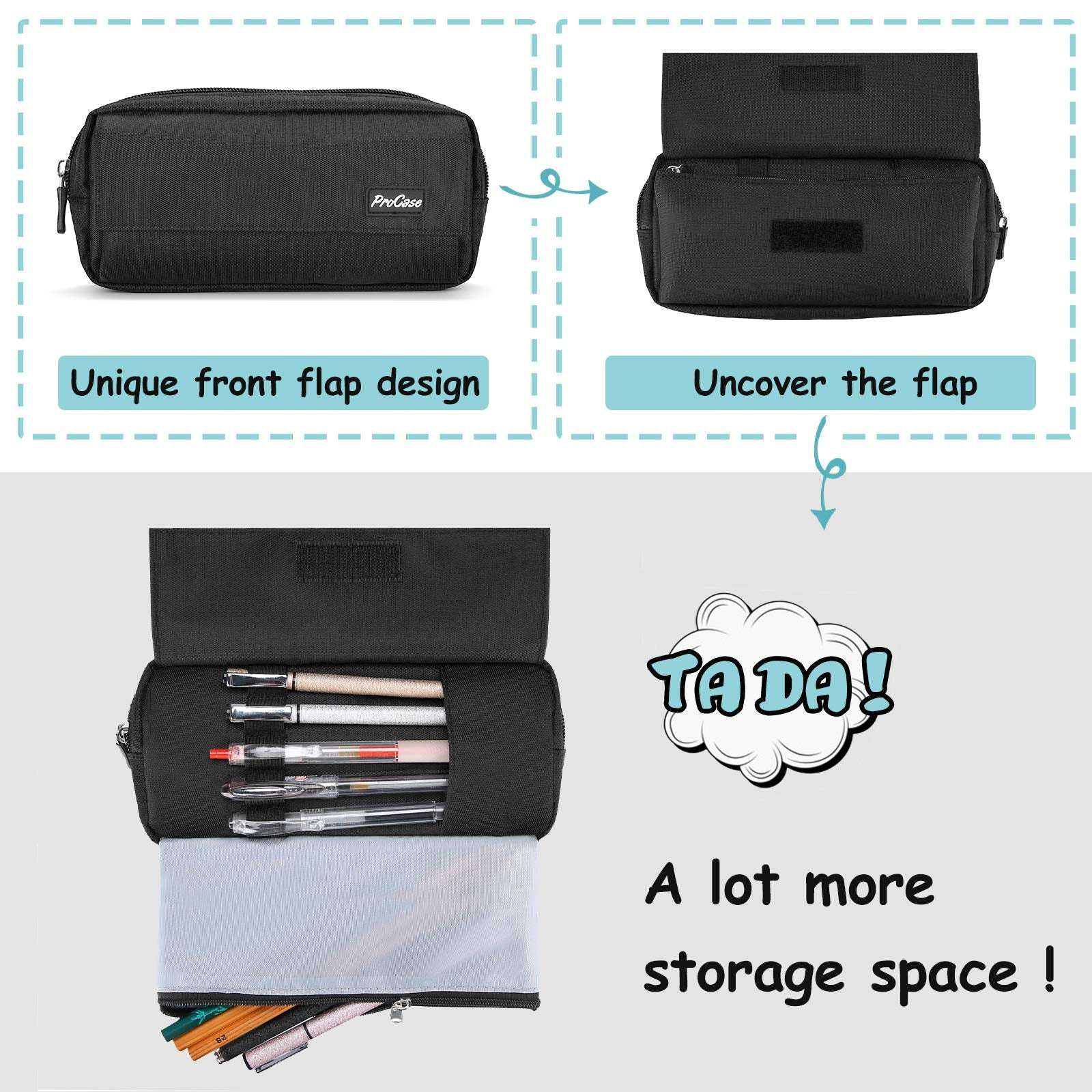 ProCase Pencil Case, Big Capacity Pen Holder Bag Pouch College School Supplies Stationery Storage Office Desk Organizer with Zipper for Student Teen Girl Boy Adult