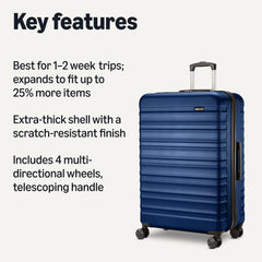 Maleta rígida con ruedas Amazon Basics de 26 pulgadas (68 cm), material: ABS, azul marino