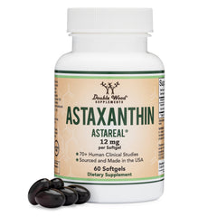 Double Wood Supplements Astaxanthin 12mg Max Strength (AstaReal: Natural Patented Astaxanthin with 70+ Human Clinical Trials - World's Most Studied Brand) Grown, Harvested, and Made in The USA