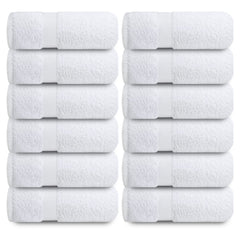 Infinitee Xclusives [Paquete de 12] Paños y toallas faciales premium blancos, 33 cm x 33 cm, 100 % algodón, suaves y absorbentes, perfectos para baño, gimnasio y spa.