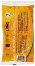 BIC 15T razor blades pack back in yellow-orange plastic pouch